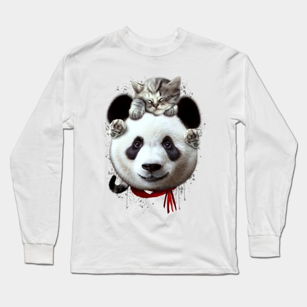 CAT ON PANDA Long Sleeve T-Shirt by ADAMLAWLESS